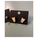 3 pair earring sets Flamingos, bears, golden balls