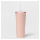 22oz Double Wall Stainless Steel Outer and PP Inner Straw Tumbler Pink - Room Essentialsâ¢