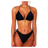 OZICERD 2 Piece Bikini Sets for Women Tummy Control Swimsuits Bikini Tops Full Coverage Bottoms Bathing Suit Black S