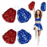 4 Pcs Pom Poms Cheerleading Spirited Fun Pom Poms Cheer Metallic Foil Handle Cheerleading Poms Cheer Squad Team for Party, Sports Dance Cheer, 30 Grams Weight Each (Blue, Red)