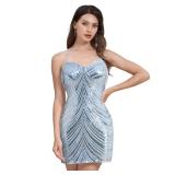 Sequin Dress for Women Short Prom Dresses for Teens Girls Dance HOCO Dress 2024 Sparkly Spaghetti Straps Bodycon Cocktail Party Dresses Backless Mini Homecoming Dresses Short Summer Silver Blue L