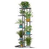 LINZINAR Plant Stand Metal 7 Tier 8 Potted Multiple Flower Pot Holder Shelf Indoor Outdoor Planter Display Shelving Unit for Patio Garden Corner Balcony Living Room, DarkGrey