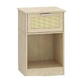 LAATOOREE Rattan Nightstand, Bedside Table with Rattan Decor Door and Open Storage, Boho Side End Table for Bedroom