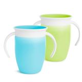 Munchkin Miracle 360 Trainer Sippy Cup with Handles, Spill Proof, 7 Ounce, 2 Pack, Green/Blue