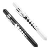 CAVN Pen Light with Pupil Gauge LED Penlight for Nurses Doctors, 2 Pcs Reusable Medical Penlight for Nursing Students (Black/White)