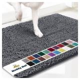 Muddy Mat Shown ON TV Highly Absorbent Microfiber Door Mat and Pet Rug Non Slip Thick Washable Area and Bath Mat Soft Chenille for Kitchen Bathroom Bedroom Indoor and Outdoor - Grey Medium 30"X19"