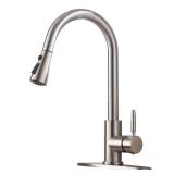 VESLA HOME High Arc Single Handle Brushed Nickel Kitchen Faucet with Pull Down Sprayer,Single Level Stainless Steel Kitchen Sink Faucet,Commercial Modern Pullout Faucet for Kitchen Sink