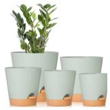 GARDIFE Plant Pots 7/6.5/6/5.5/5 Inch Self Watering Planters with Drainage Hole, Plastic Flower Pots, Nursery Planting Pot for All House Plants, African Violet, Flowers, and Cactus,Green