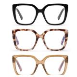 DOOViC 3 Pack Oversized Reading Glasses for Women Blue Light Blocking Square Stylish Computer Readers +1.25 Strength