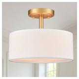 AXILAND Modern Light Fixture Ceiling Mount Flush Mount Drum Ceiling Light Fixture 3 Light Gold Semi Flush Mount Ceiling Light for Hallway Bedroom Entryway Foyer Office