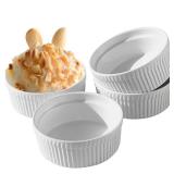 Cinf White 10 oz Set of 4 Souffle Dishes Ramekins Oven Microwave Safe Bowls Creme Brulee Set Sauce Cups for Baking Cooking Dessert Porcelain Pudding Cups