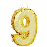 Juvale Gold Foil Number 9 Pinata for 9th Birthday Party Decorations, Centerpieces, Anniversary Celebrations (Small, 15.5 x 11 x 3 in)