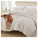 ROSGONIA Comforter Full Size for Girls Boys Teens Beige, 3pcs (1 Boho Comforter & 2 Pillowcases), Lightweight Dorm Bedding Soft All Season Bed Set