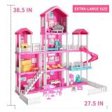 TEMI Villa Toy for 3 4 5 6 Year Old Girls - 4 Storeys 10 Rooms Villa Playset with 2 Doll Toy Figures, Accessories and Furniture, Toddler Home Pretend Kits Gifts for Kids Ages 3 Toys