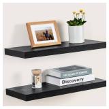 Fun Memories Deep Floating Shelves for Wall, 24W x 9.3D Black Floating Shelves Set of 2, 9.3" Deep Large Wood Shelves for Living Room Bathroom Laundry Room Bedroom Kitchen Home Office - Black