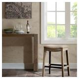 Westley Saddle Counter Height Barstool Linen: Madison Park, 27" Upholstered, Wood Legs, 300 lbs Capacity