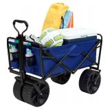 Heavy Duty Collapsible Folding All Terrain Utility Beach Wagon Cart, Blue/Black