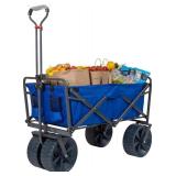 Heavy Duty Collapsible Folding All Terrain Utility Beach Wagon Cart, Blue/Black