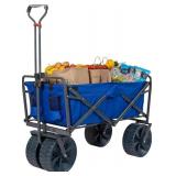 Heavy Duty Collapsible Folding All Terrain Utility Beach Wagon Cart, Blue/Black