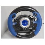 New V8 Plus Racer, Play On Steering Wheel w/ Foot Pedals for PlayStation, Black/ Blue