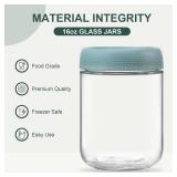 NETANY 3 pack 16oz Glass jars with Airtight Lids, Overnight Oats Containers with Lids, Wide mouth Mason Salad jars, Glass Food Storage Containers for Snacks Yogurt Spice Sugar Green