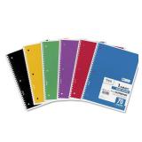 Mead Spiral Notebook, 1 Subject, Wide Ruled Paper, 70 Sheets, 10-1/2" x 7-1/2", Assorted Color (05510). 5-pack