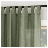 No. 918 Trevor 2-Pack Heathered Linen Texture Semi-Sheer Tab Top Curtain Panel Pair, 40" x 84, Moss Green