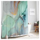 Gibelle Abstract Marble Shower Curtain, Blue Green Purple Jade Texture Gold Stripes Ombre Watercolor Paint, Modern Ink Art Decor Waterproof Fabric Shower Curtain for Bathroom Set with Hooks, 71x71