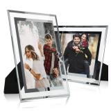 Cq acrylic 8.5x11 Glass Picture Frame,Silver Mirrored for Photo Display Stand on Tabletop,Pack of 2