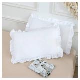 MoonxHome Ruffled Pillow Shams, Pack of 2 Edge Ruffled Pillow Cases 100% Brushed Microfiber Standard Size Bedding Pillow Covers with Envelope Closure (20x26 inches, White)