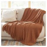 Bedsure Burnt Orange Throw Blankets for Couch - Fall Throw Blanket with Tassels - Soft and Lightweight Farmhouse Throw Blankets for Sofa and Bed (50x60 Inches)