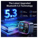 Syncwire Bluetooth 5.3 FM Transmitter Car Adapter 48W(PD 36W & 12W) [Light Switch] [Hi-Fi Deep Bass] [Fast Charging] Wireless Radio Music Adapter LED Display Hands-Free Calling Support USB Drive