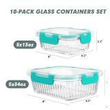 KOMUEE 6 Packs Glass Meal Prep Containers with Lids, Glass Food Storage Containers Set, Airtight Lunch Containers, Microwave, Oven, Freezer and Dishwasher Safe, Green