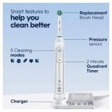 Oral-B Smart 5000 Rechargeable Electric Powered Toothbrush, Black with Travel Case and Bluetooth - Visible Pressure Sensor to Protect Gums - 5 Cleaning Modes - 2 Minute Timer - Retail: $93.12