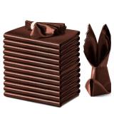 VACVELT 12 Pack Chocolate Brown Satin Napkins 17x17 Inch Wedding Napkins, Scalloped Elegant Dinner Napkins Square Table Napkins Decor, Silky Satin Cloth Napkins for Restaurant Banquet Graduation Party