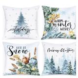 Lanpn Winter 22x22 Christmas Throw Pillow Covers Set of 4, Decorative Snow Holiday Pillow Case Cushion Cover 22 x 22 for Indoor Home Bedroom Sofa Couch Xmas Decor