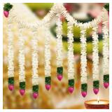 Thiccywoov 30 Inch Diwali Decorations Artificial Jasmine Garland with Lotus Buds Pooja Decoration Indian Traditional Mogra Jasmine Garland Wall Hanging for Varalakshmi Puja (White,10 Pcs)