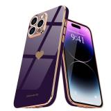 Teageo Compatible with iPhone 14 Pro Max Case for Girl Women Cute Love-Heart Luxury Bling Soft Cover Raised Camera Protection Bumper Silicone Shockproof Phone Case for iPhone 14 Pro Max, Dark Purple