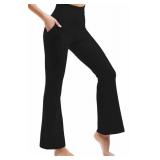 Ipletix Flare Leggings for Women, High Waisted Flare Leggings with Pockets Yoga Pants Black 2XL