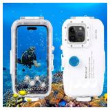 PULUZ 40m/130ft Waterproof Diving Case for iPhone 15 Pro Max/15 Plus /14 Plus / 14 Pro Max / 13 Pro Max /12 Pro Max/for Surfing Snorkeling Floating Photo Video Taking Underwater Housing Cover White