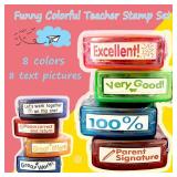 Bertiveny Rectangular Teacher Stamps for Grading Classroom Parent Signature Teacher Self-Inking Set Stamps for Homework Teacher Supplies with 8 pcs