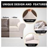 PrinceDeco 2 Piece Chair Cover Velvet Chair Slipcovers Soft Armchair Cover Furniture Protector with Arms Width Up to 49 Inch Chair Sofa Cover with Individual Cushion Covers(Small, Ivory)