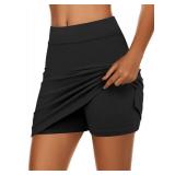 Ekouaer Lightweight Skort for Women Golf Skirt with Underneath Shorts Tennis Workout Hiking Sport Black M