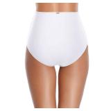 Zmart Women High Waisted Bikini Bottoms Tummy Control Full Coverage Swim Bottom Front Ruched Bathing Swimsuit MWT L White