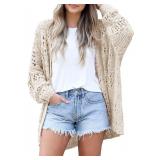 Ermonn Womens Crochet Cardigan Sweater Kimonos Boho Solid Color Oversized Fall Open Front Outwear L