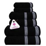 CASA COPENHAGEN Solitaire Designed in Denmark 600 GSM Hotel & Spa Decorative Kitchen & Bathroom Egyptian Cotton 6 Piece Towel Set, Includes 2 Bath Towels 2 Hand Towels 2 Washcloths Jet Black