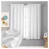 Chyhomenyc White Curtains 54 Inch Length 2 Panels, Faux Linen Textured Semi Sheer Light Filtering Soft Airy Rod Pocket Window Treatment Drapes for Living Room Bedroom, 30Wx54L Inch, Set of 2