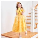 Avady Princess Dress for Girls Princess Costume Layered Off Shoulder Birthday Party Christmas Yellow 5-6Y