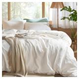 Bedsure 100% Muslin Cotton Duvet Cover King Size   Ultra Soft, Breathable & Lightweight   Linen Like Gauze Comforter Cover Set with Zipper Closure and Corner Ties (White, King, 104x90)