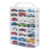 KISLANE Double Sided Storage Case for 48 Toy Cars, Matchbox Cars, Portable Transparent Storage Case with 48 Compartments, Case Only (Transparent)